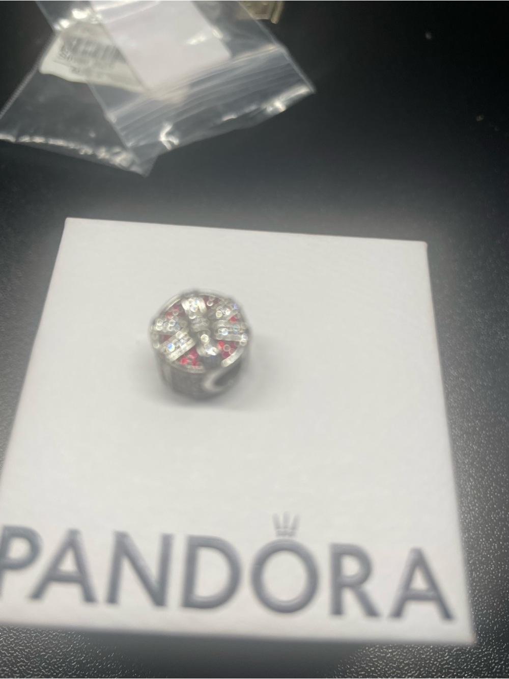 Pandora Silver Crystal Wheel Charm with Pink Accents